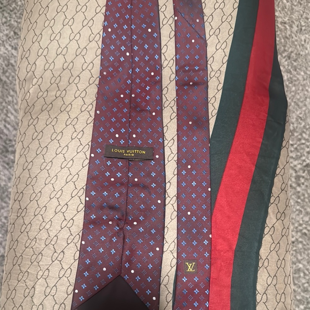 Louis Vuitton Maroon and Light Blue Geometric Tie